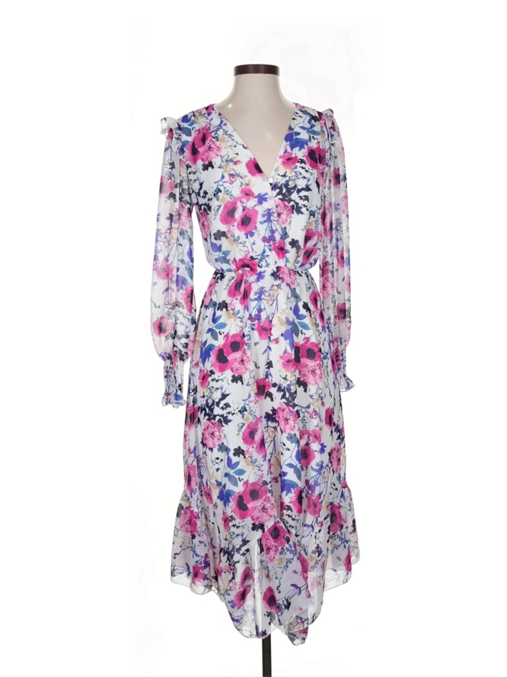 Fraiche by J Melo Floral Ruffle Long Sleeve Midi Dress Size Small